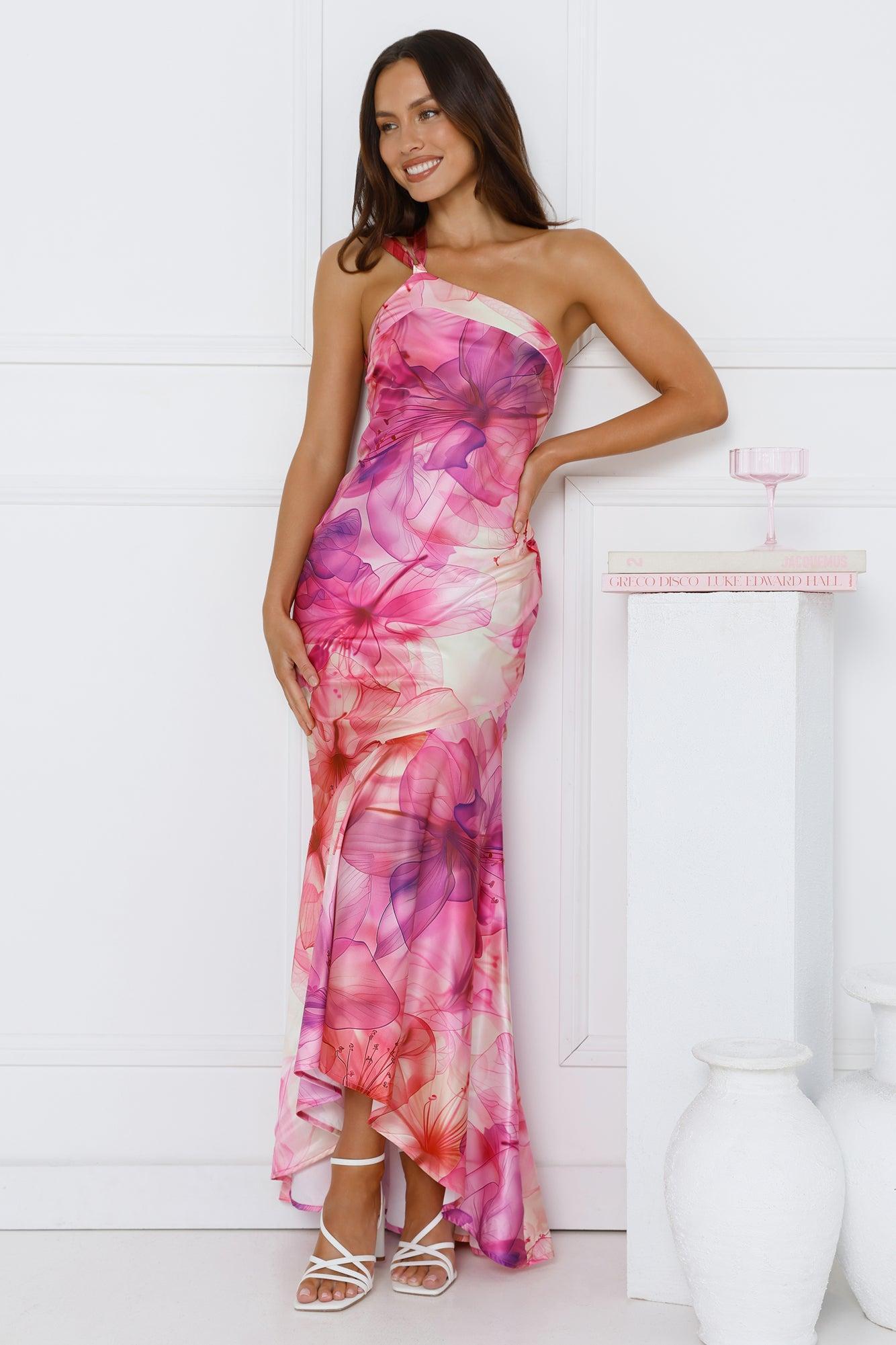 Call Me Pretty One Shoulder Satin Maxi Dress Purple Product Image
