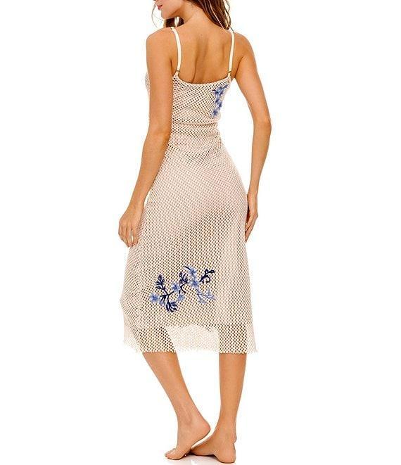 Agua Bendita Adelaida Mesh Floral Embroidered Scoop Neck Sleeveless Midi Dress Product Image