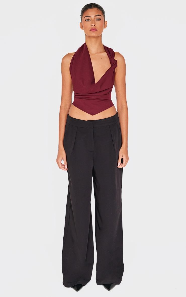 Burgundy Woven Cowl Neck Long Top Product Image