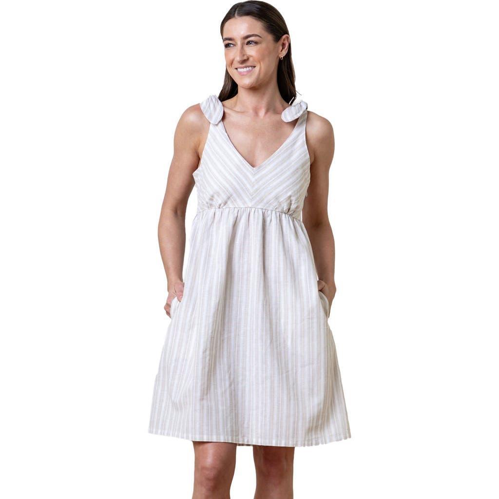 Hope & Henry Women's Sleeveless Bow Shoulder Dress in Stone Stripe Linen at Nordstrom, Size 6 Product Image