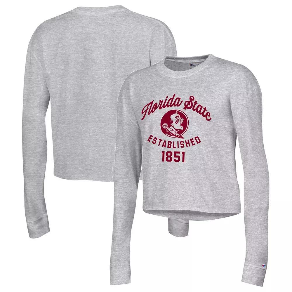 Womens Champion Gray Florida State Seminoles Boyfriend Cropped Long Sleeve T-Shirt Product Image