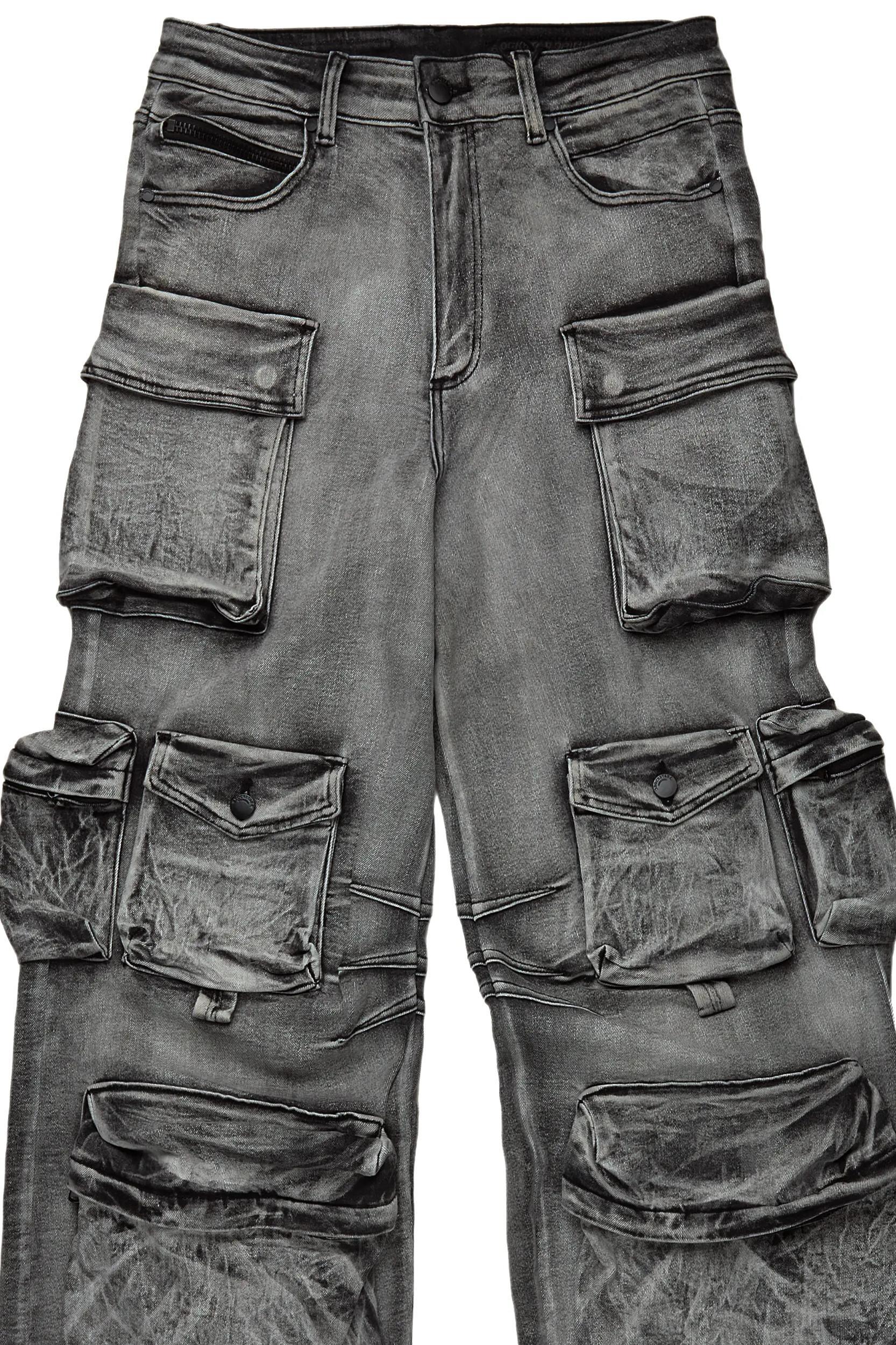Mahesh Dark Grey Wash Baggy Cargo Jean Male Product Image
