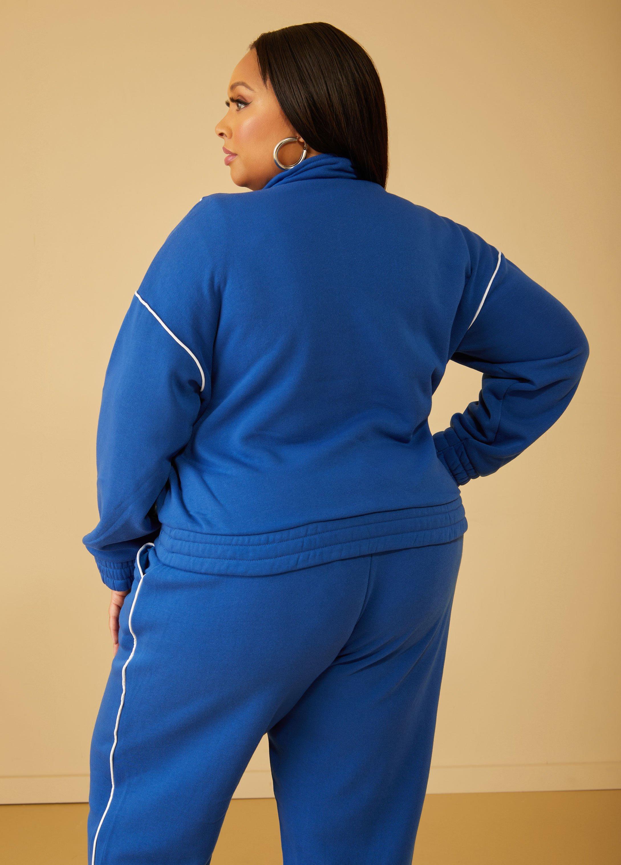 Plus Size Piped Fleece Pullover Ashley Stewart Product Image