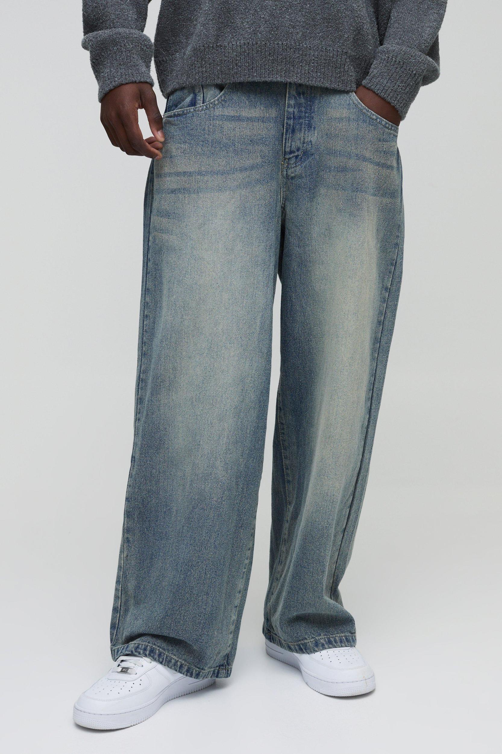 Mens Baggy Rigid Washed Jeans - Blue Product Image