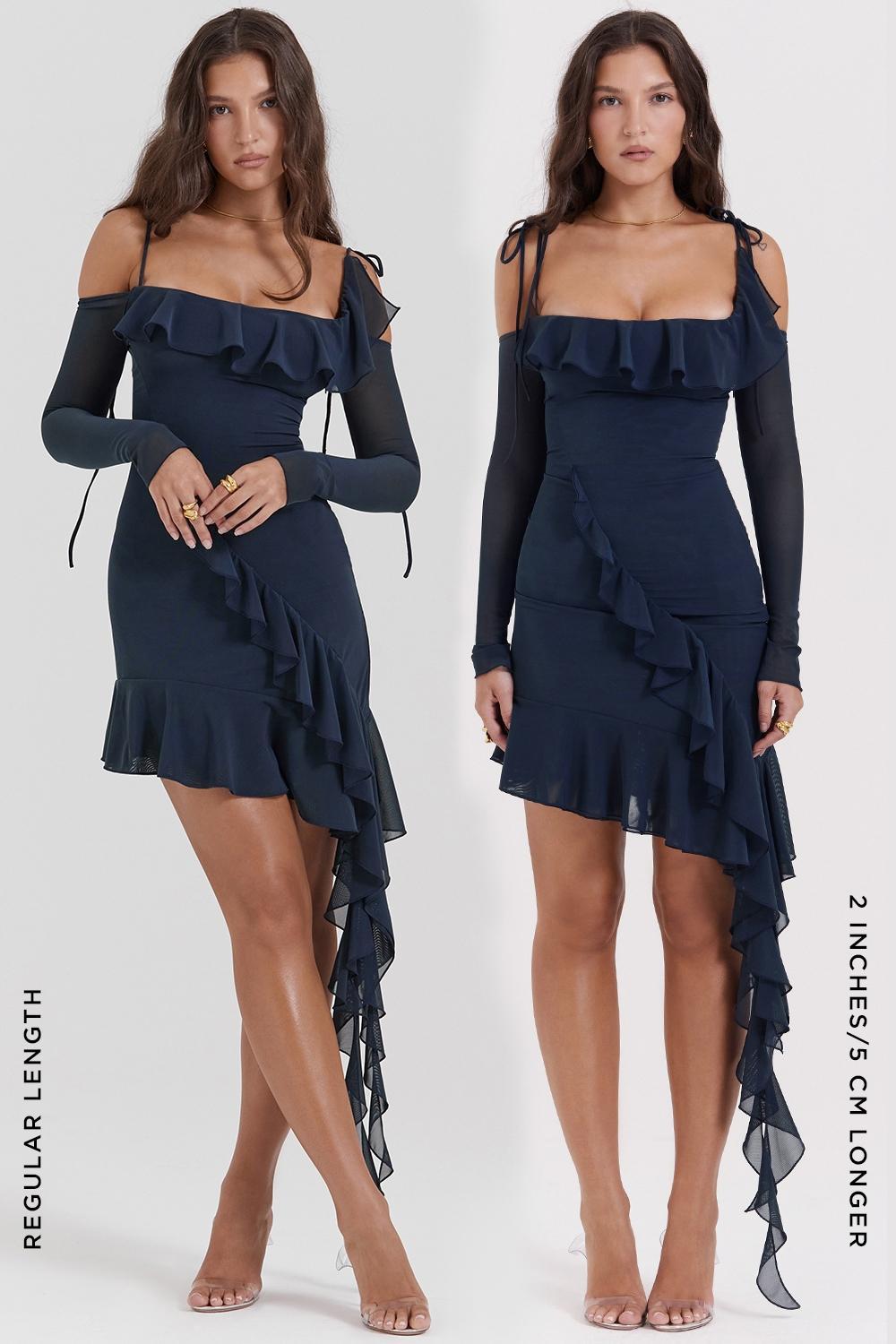 Kiki French Navy Ruffle Mini Dress Product Image