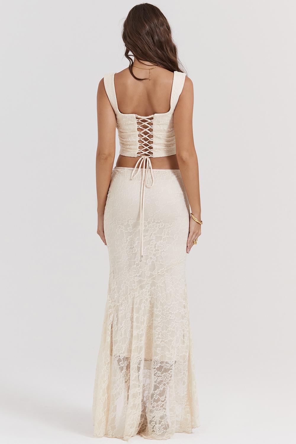 Therese Vintage Cream Lace Maxi Skirt Product Image