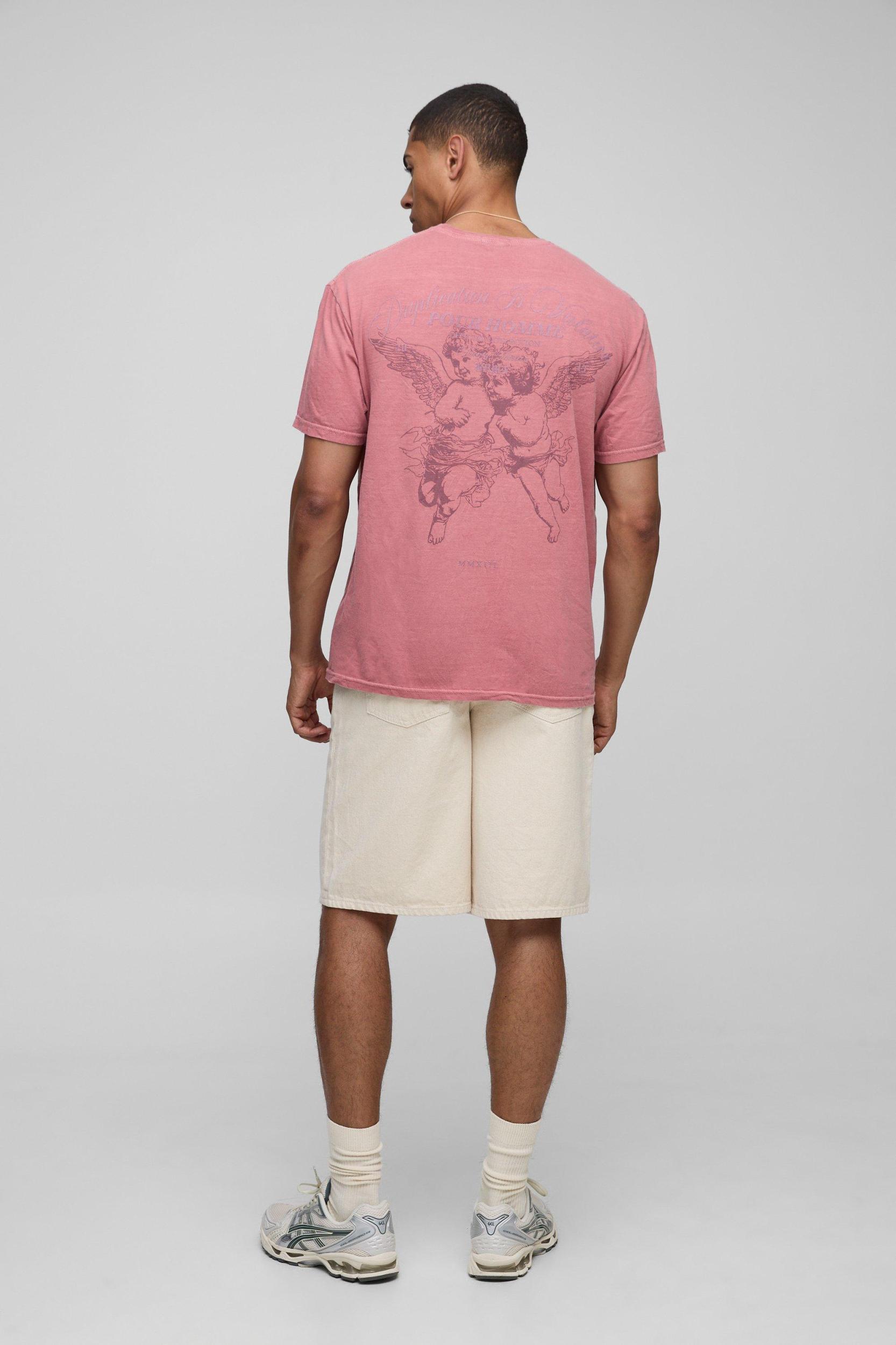 Red Regular Fit Washed Cherub Tonal Hi Build T-Shirt | boohooMAN USA Product Image