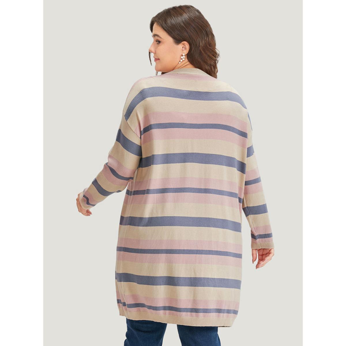 Plus Size Supersoft Essentials Striped Contrast Cardigan Multicolor Women Casual Loose Long Sleeve Dailywear Cardigans BloomChic 26/4X Product Image