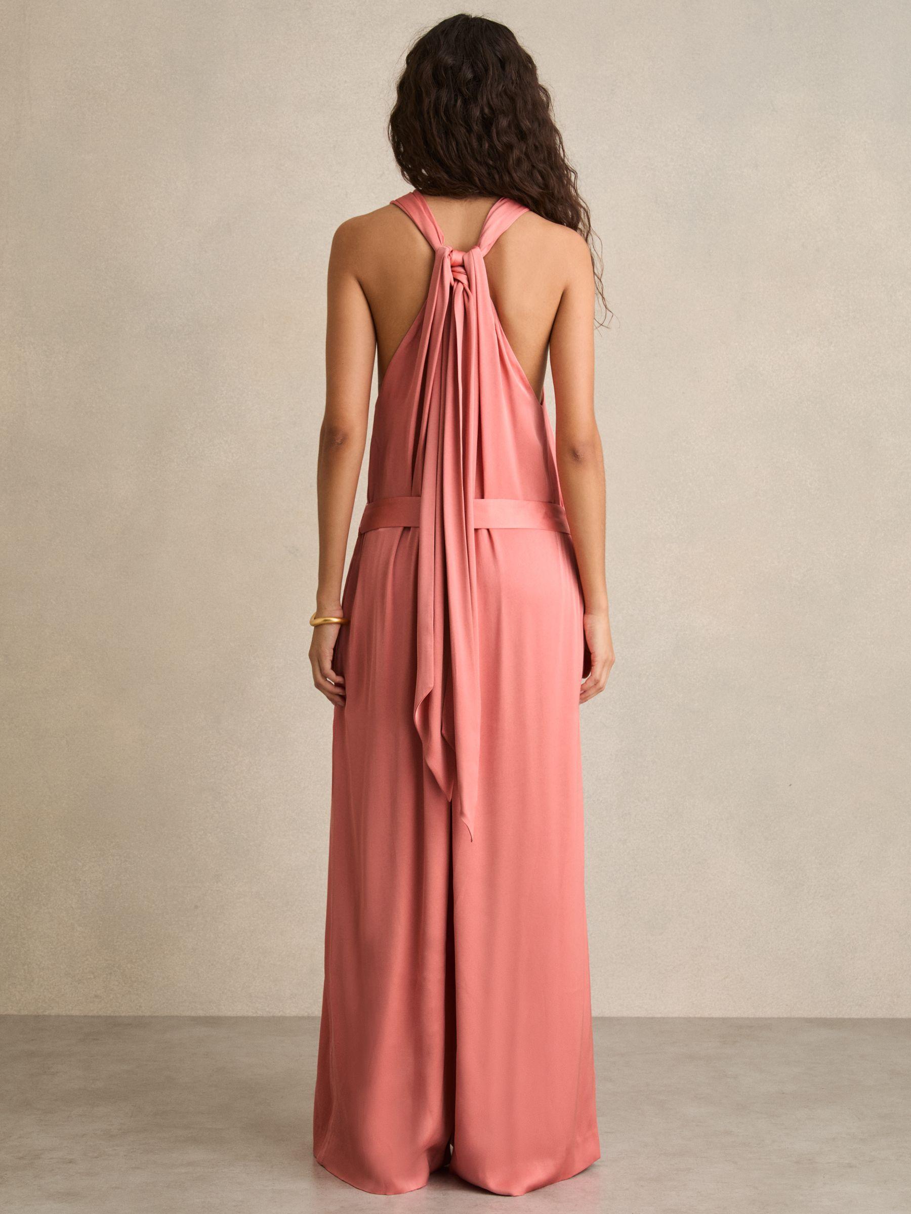 Linen Palm Print Halterneck Midi Dress in Neutral Product Image