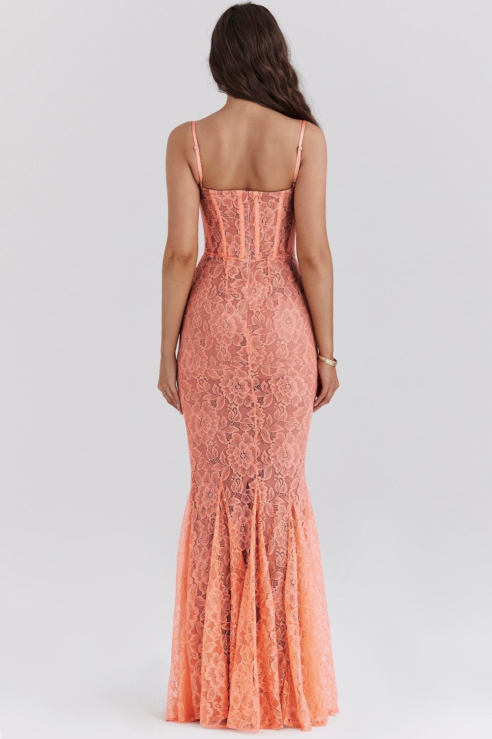 Cordelia Sorbet Lace Godet Maxi Dress Product Image