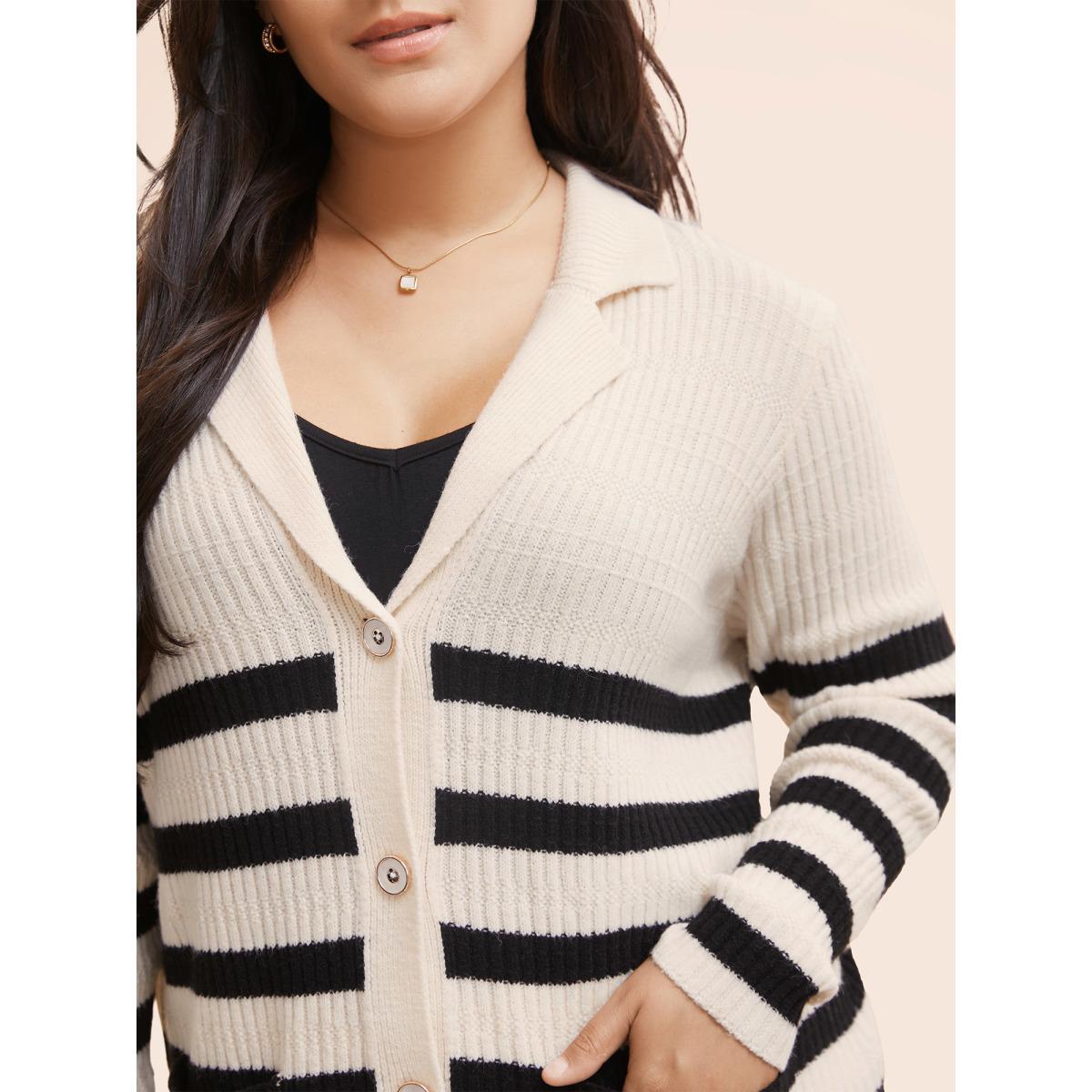 Plus Size Texture Striped Patch Pocket Cardigan Apricot Women Workwear Essentials Loose Long Sleeve Work Cardigans BloomChic 10/M Product Image
