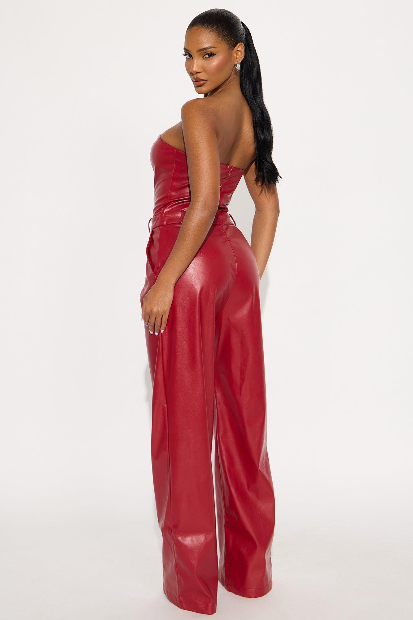 To The Max Faux Leather Corset Jumpsuit - Red Female Product Image