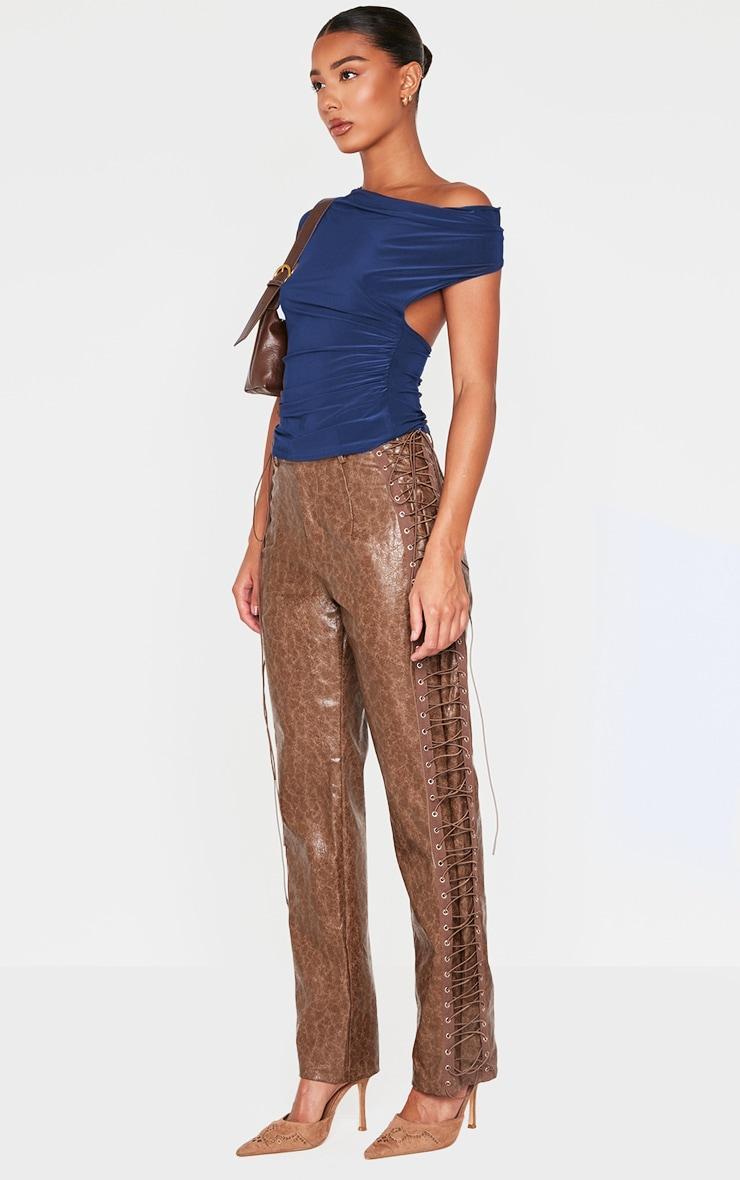 Chocolate Slinky Backless Asymmetric Long Top Product Image