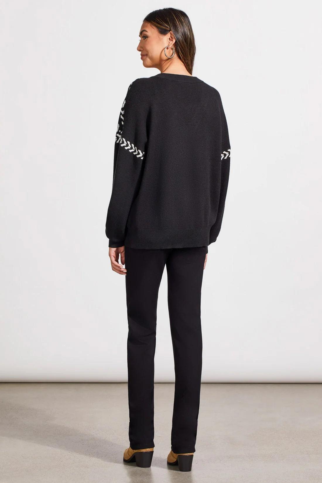 V-Neck Intarsia Sweater- Black Product Image