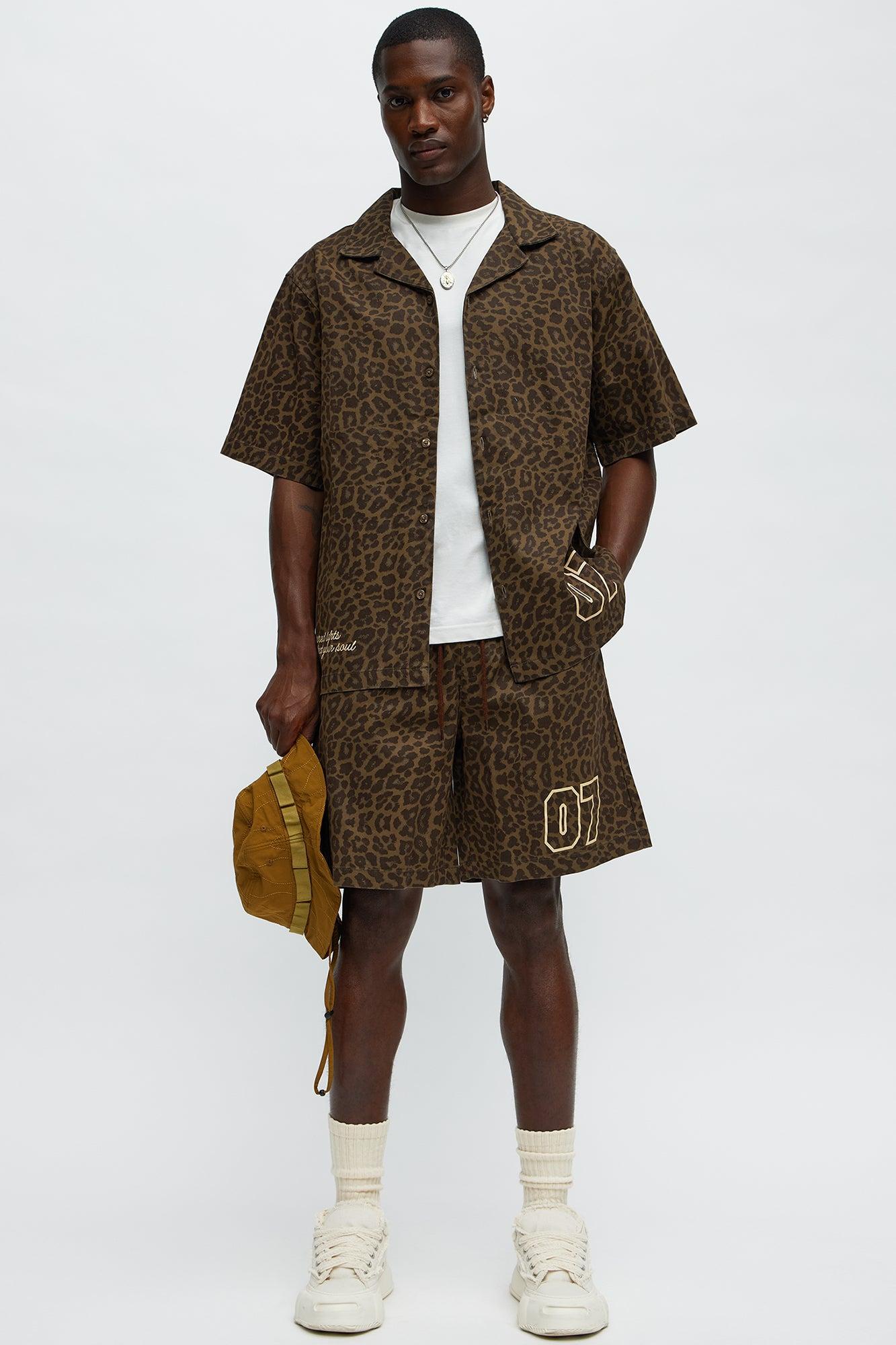 Soul 07 Cheetah Relaxed Drawstring Short - Brown Male Product Image