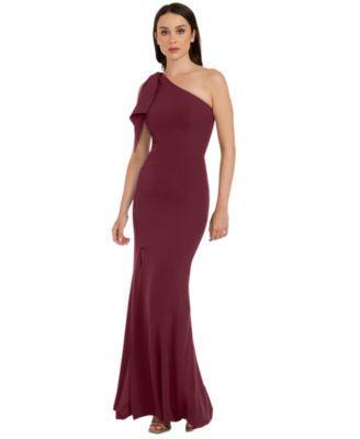 Dress the Population Georgina Asymmetrical Neck Sleeveless Bow Shoulder Maxi Dress Product Image