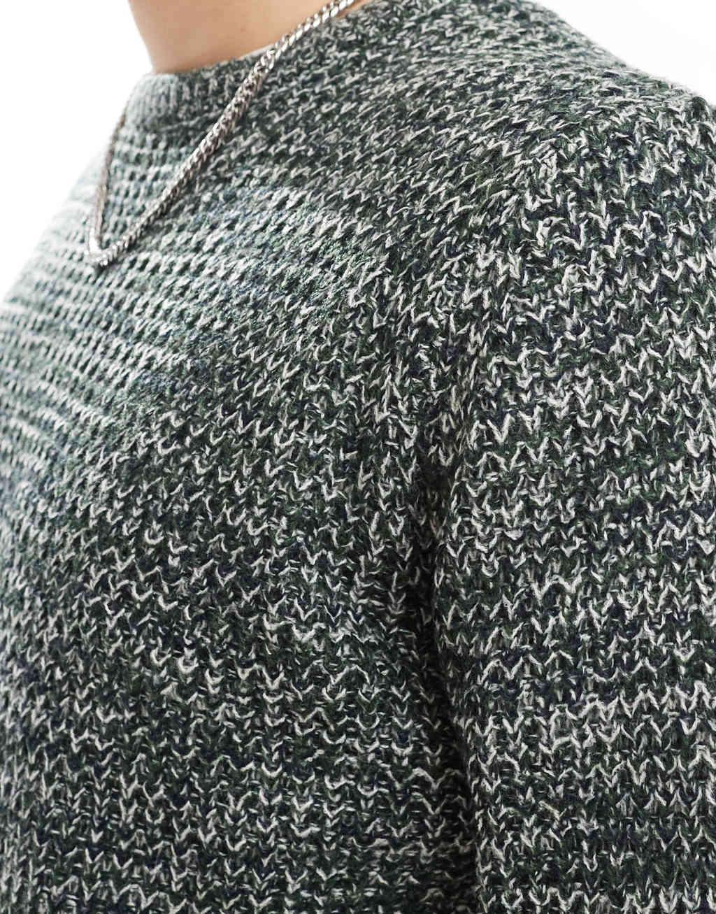 Brave Soul chunky knit crew neck sweater in green heather Product Image
