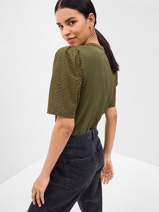 VintageSoft Eyelet Puff-Sleeve Sweatshirt Product Image