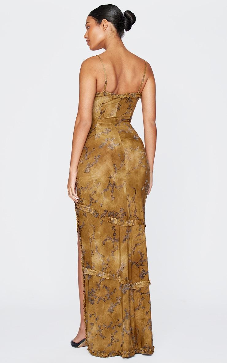 Tall Green Floral Printed Devore Cut Out Cami Spilt Hem Maxi Dress Product Image