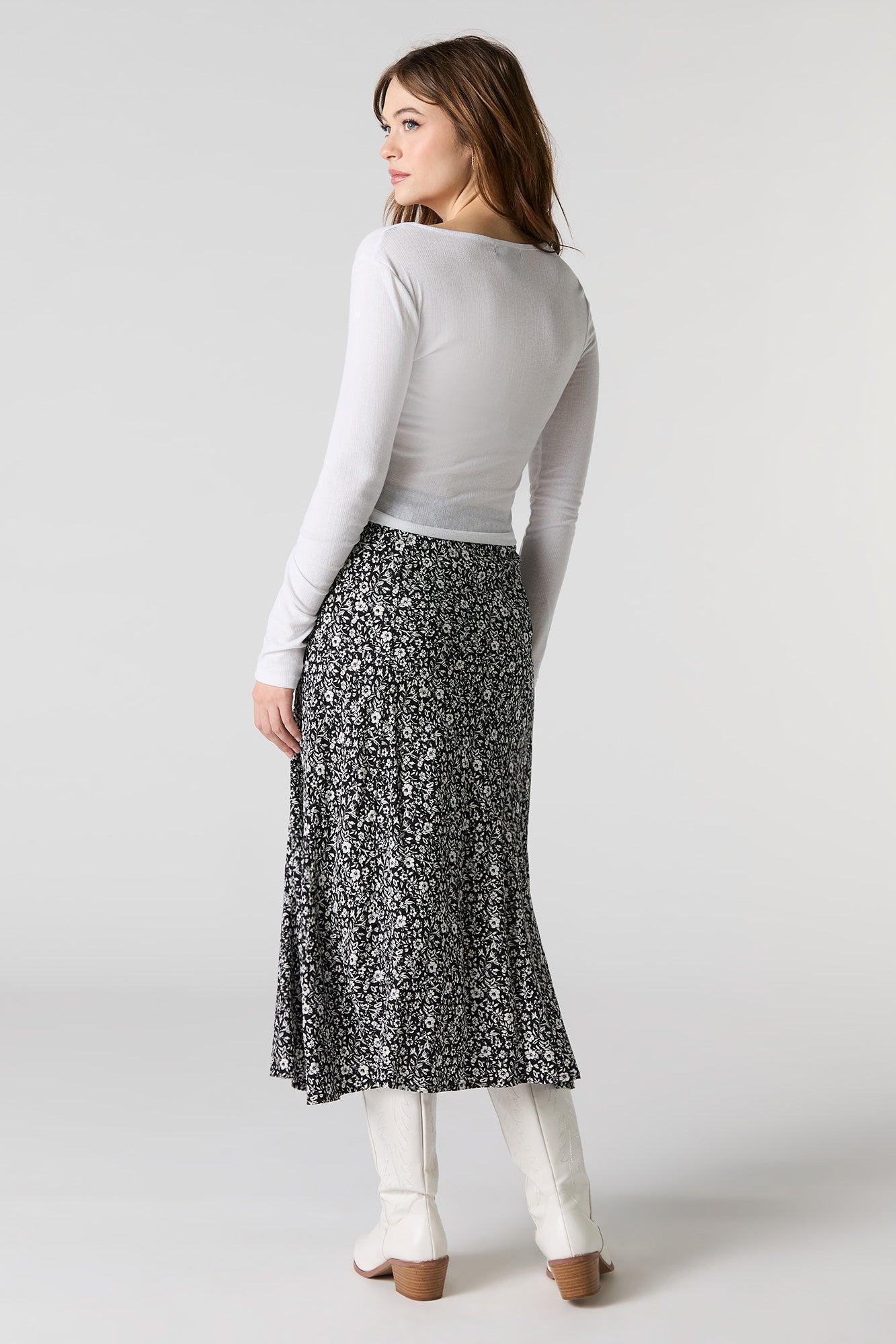 Floral Slit Midi Skirt Female Product Image