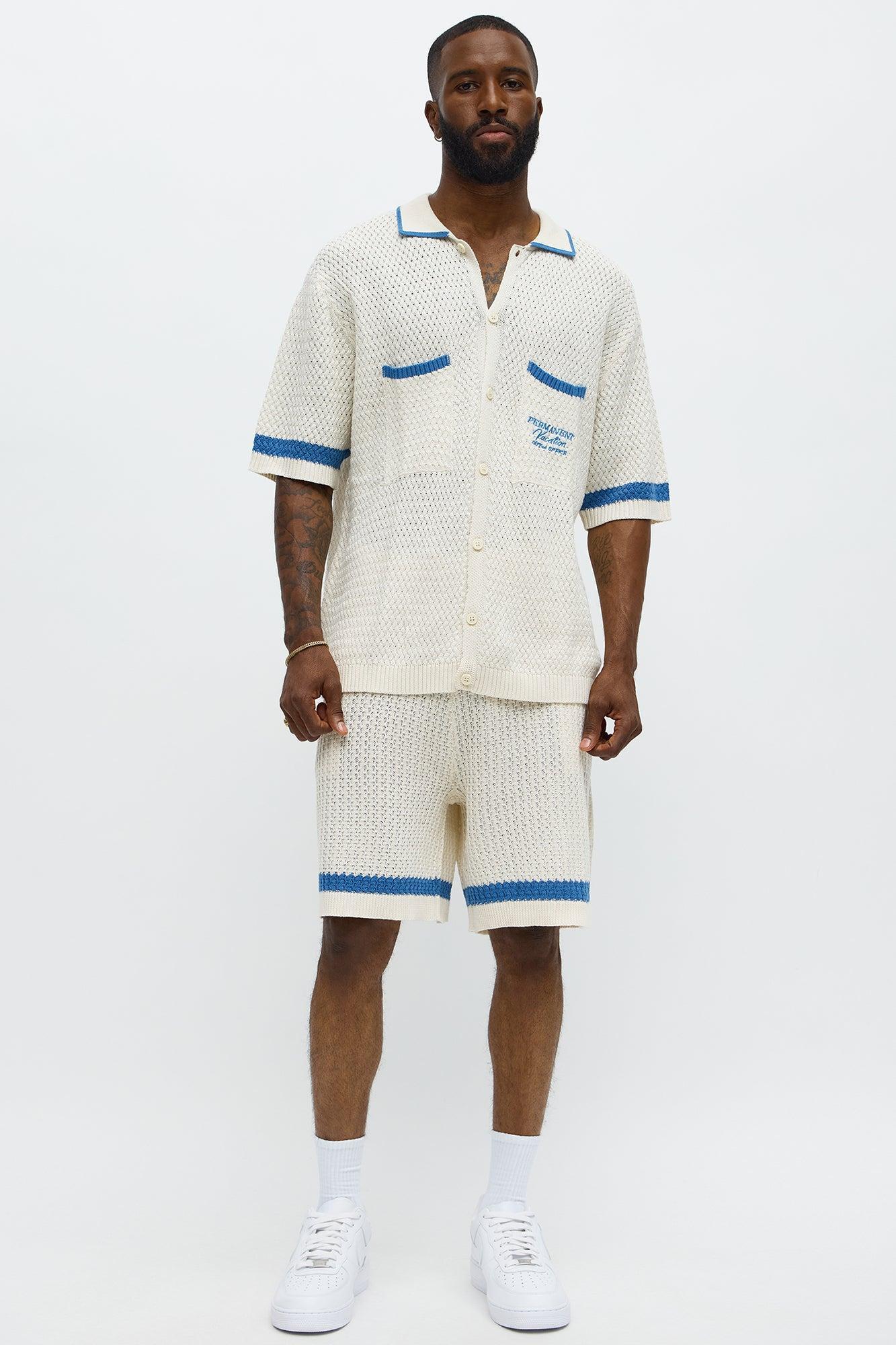 Relaxed Margarita Knit Shorts - White/Blue Product Image