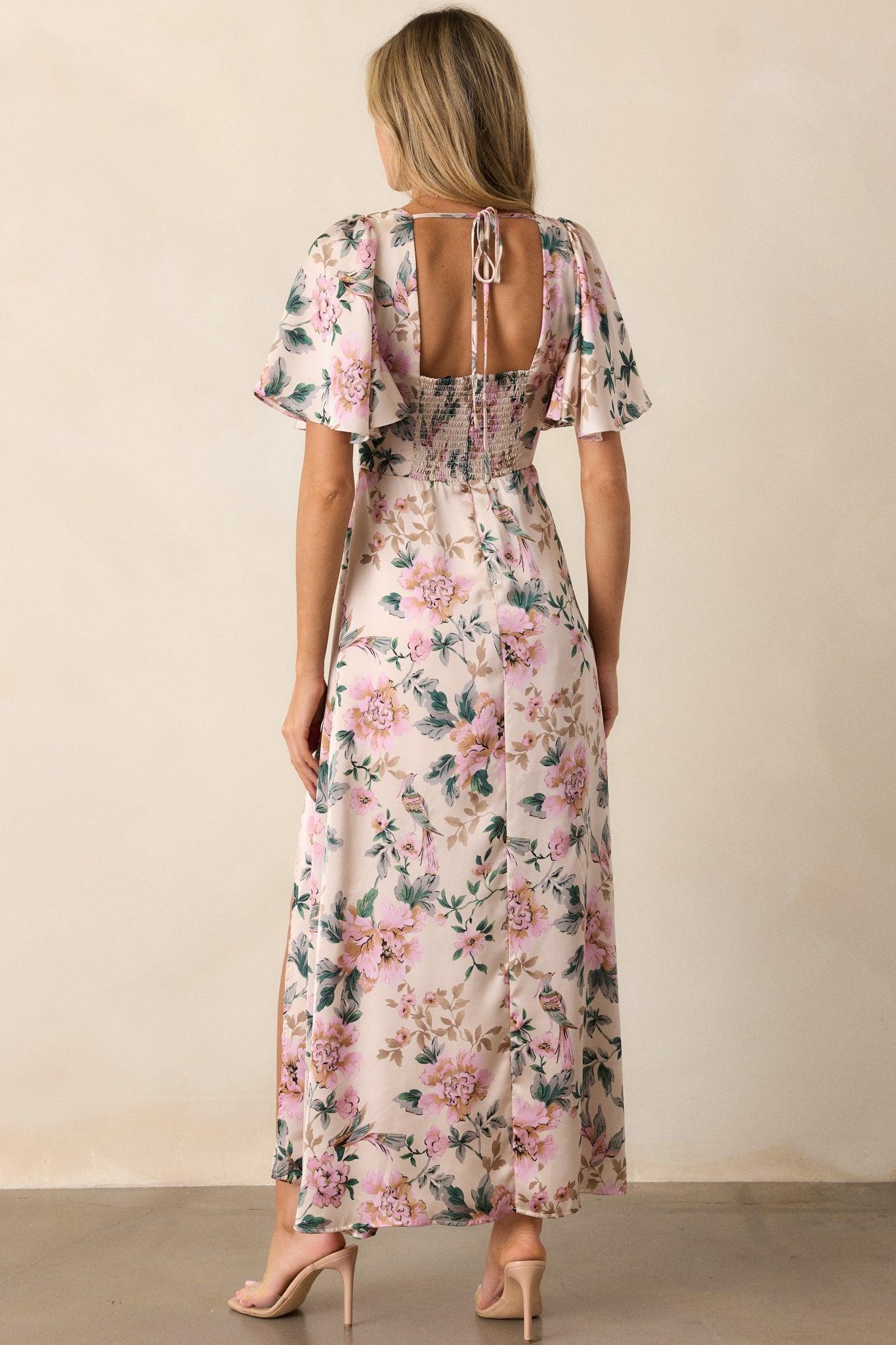 Rosewood Romance Ivory Multi Floral Flutter Sleeve Maxi Dress Product Image