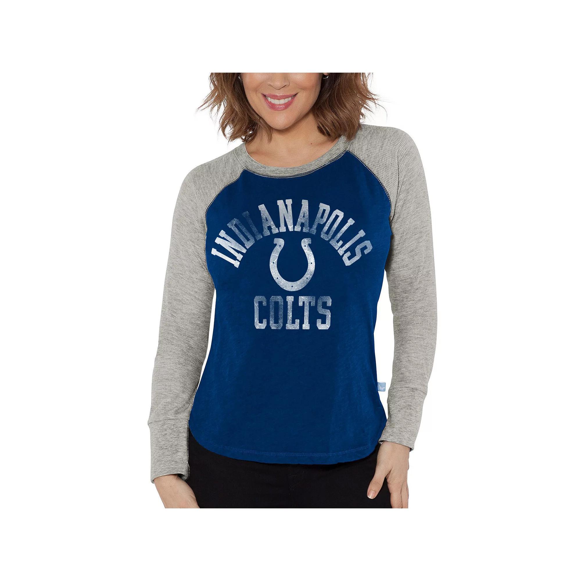 Women's G-III 4Her by Carl Banks Royal/Heather Gray Indianapolis Colts Waffle Knit Raglan Long Sleeve T-Shirt, Size: XL, Blue Product Image