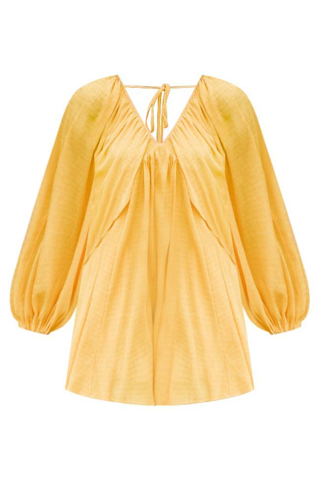 As Free As The Wind Yellow V Neck Bubble Sleeve Mini Dress FINAL SALE Product Image