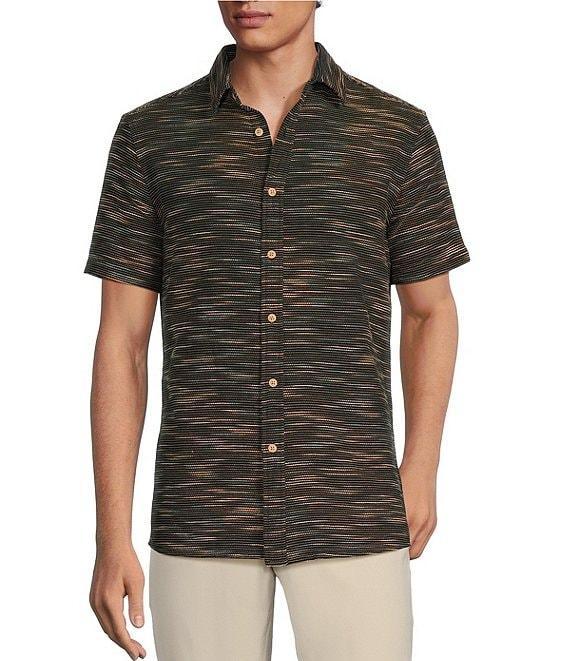 Rowm Big & Tall Outsider's Oasis Short Sleeve Space Dyed Textured Horizontal Striped Shirt Product Image