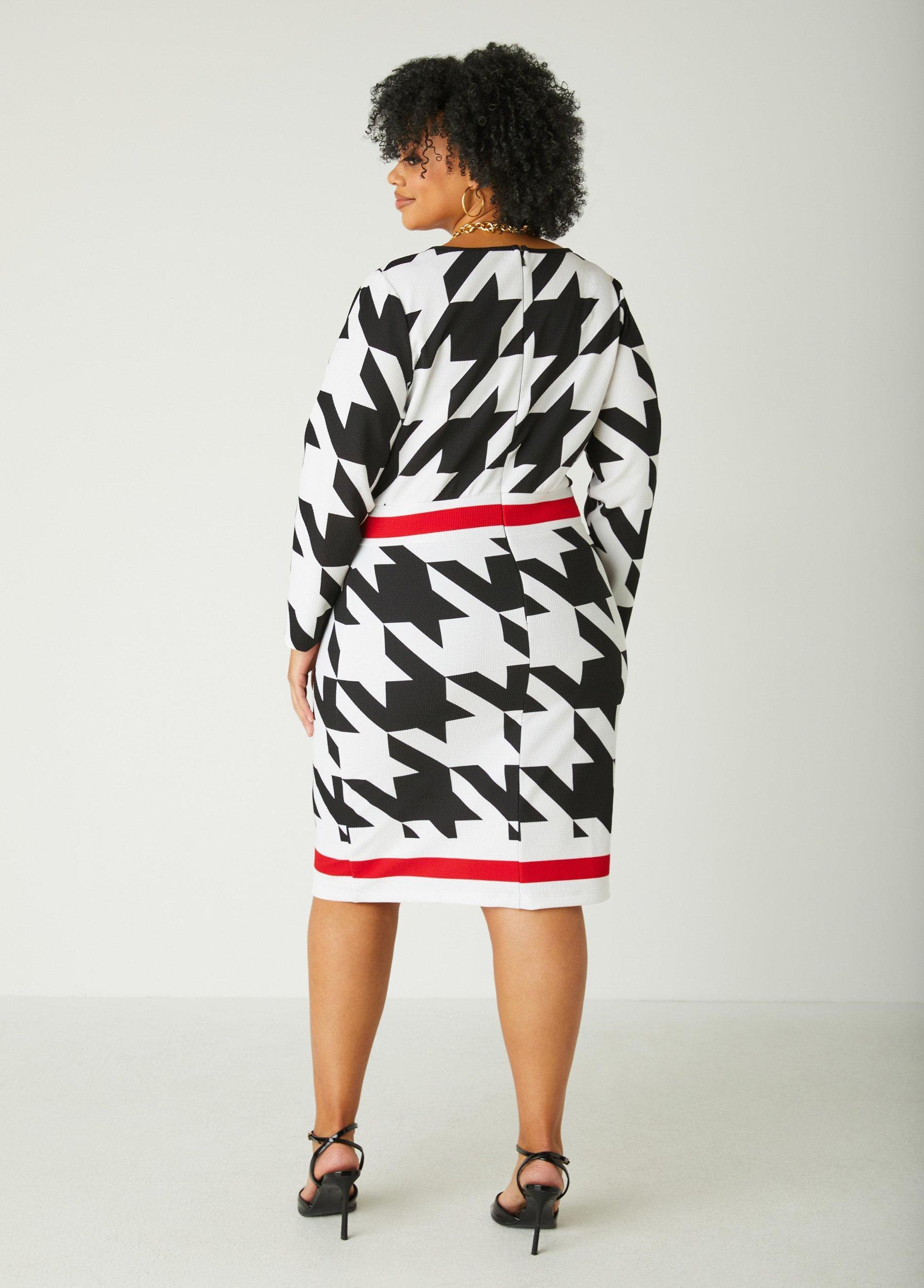 Plus Size Houndstooth Faux Wrap Sheath Dress Ashley Stewart Product Image