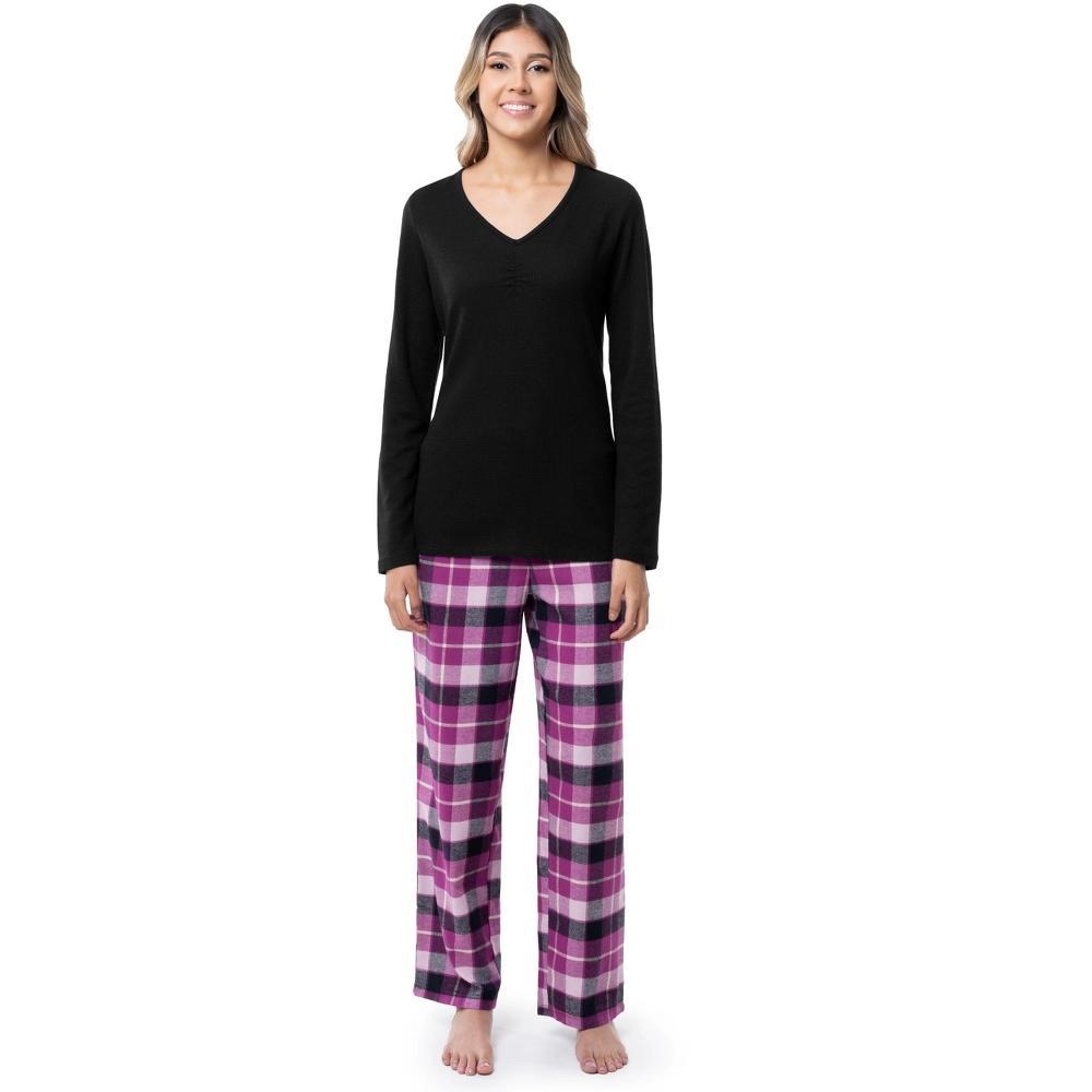 Fruit of the Loom Women's Long Sleeve Waffle Crew Top and Flannel Bottom Pajama Set, Sizes S-4X Product Image