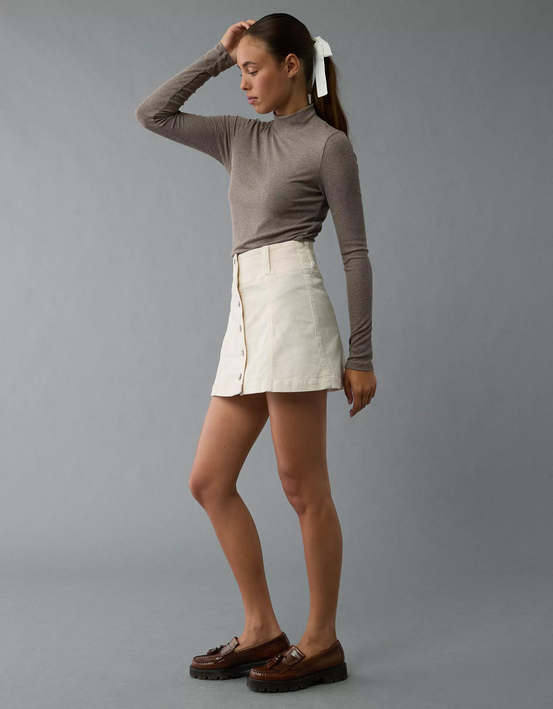 AE High-Waisted A-Line Corduroy Mini Skirt Product Image