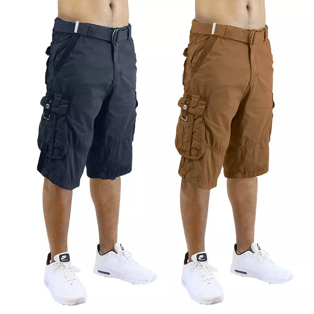 Men's Blu Rock 13.5" Distressed Cotton Cargo Shorts with Belt 2-Pack, Size: 38, Navy Dark Green Product Image