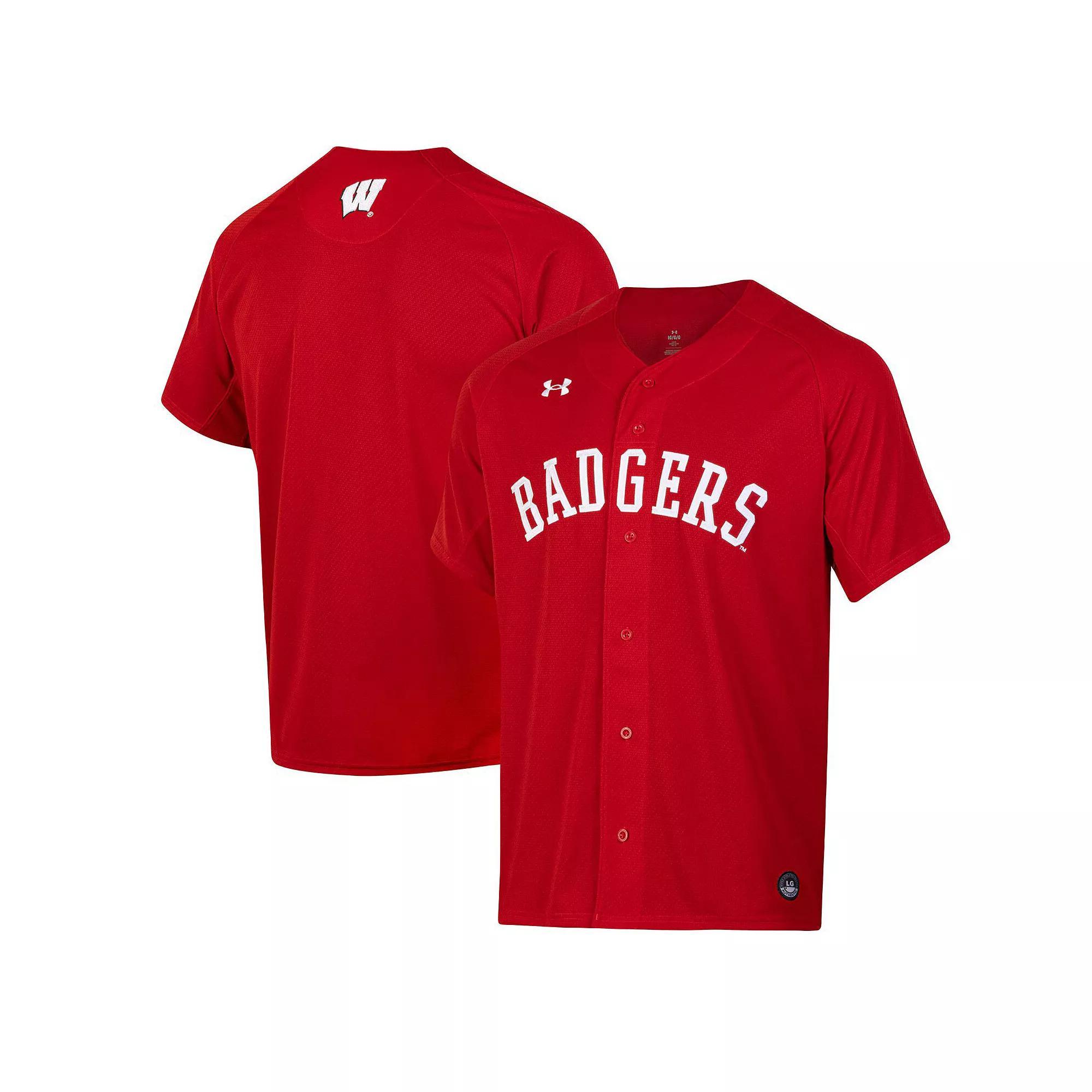 Men's Under Armour Red Wisconsin Badgers Replica Full-Button Baseball Jersey, Size: XL Product Image