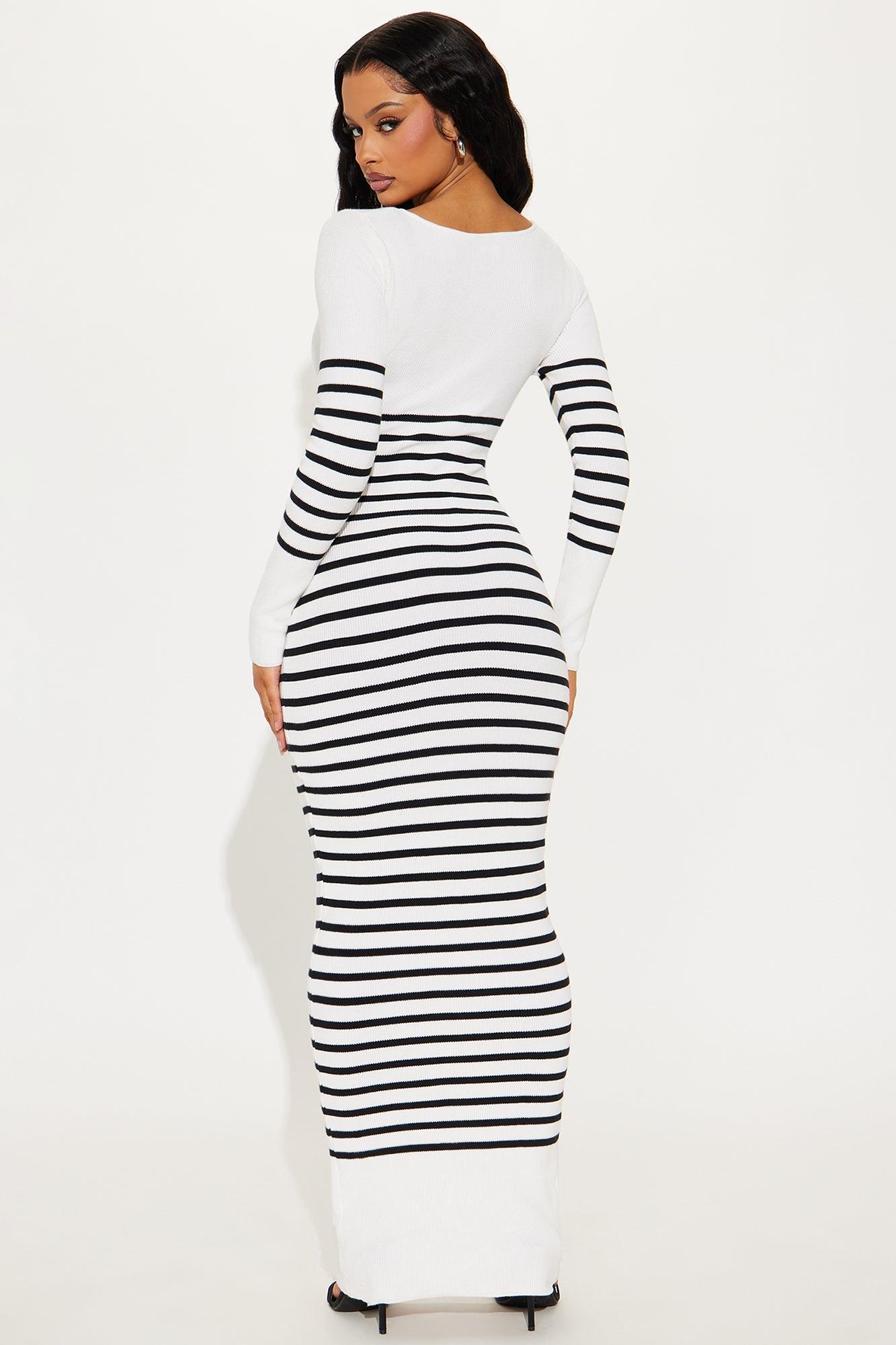 Kelsie Sweater Maxi Dress - White/Black Product Image