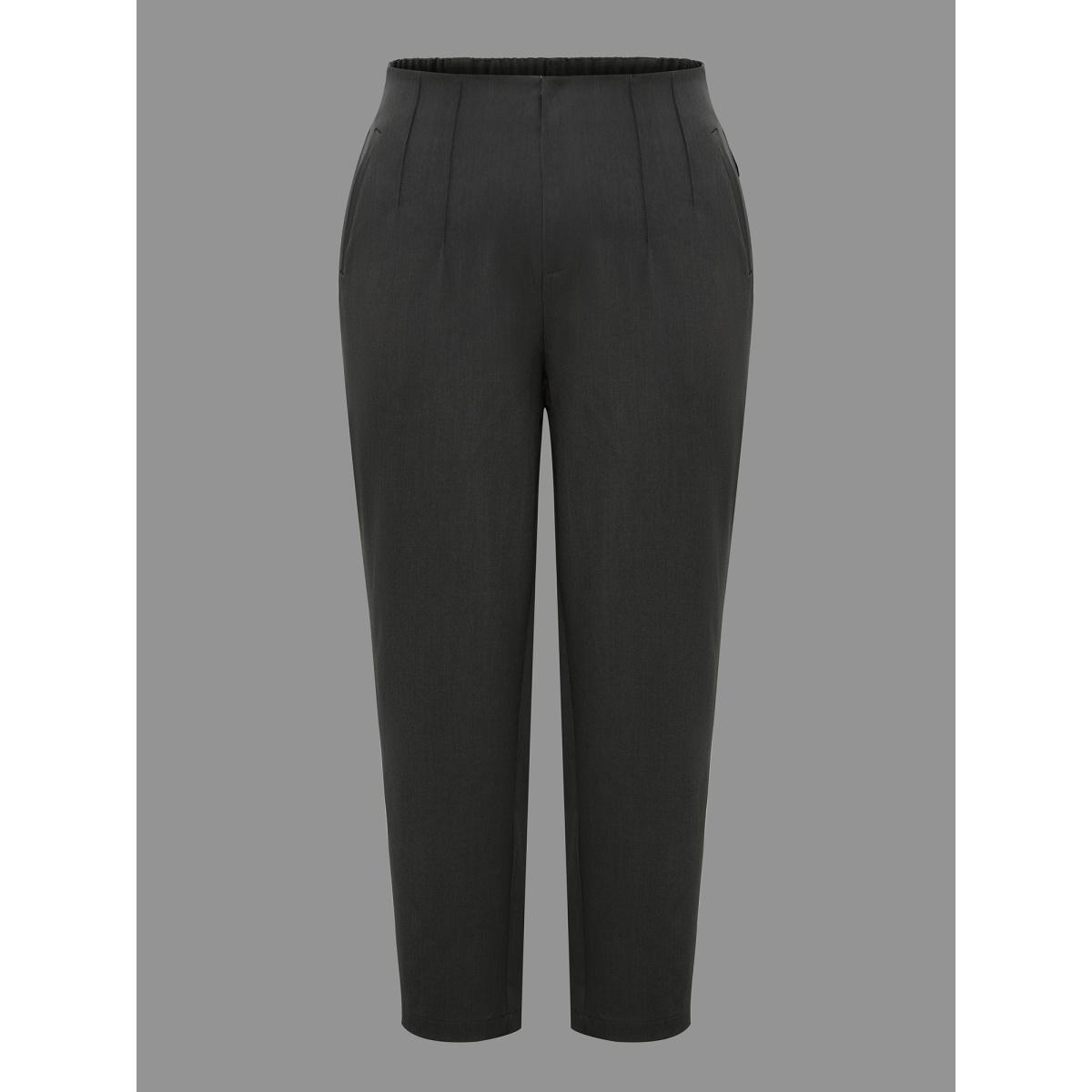 Plus Size Pleated Mid-Rise Straight Leg Pants Women DimGray At the Office Straight Leg Mid Rise Work Pants BloomChic 26/4X Product Image