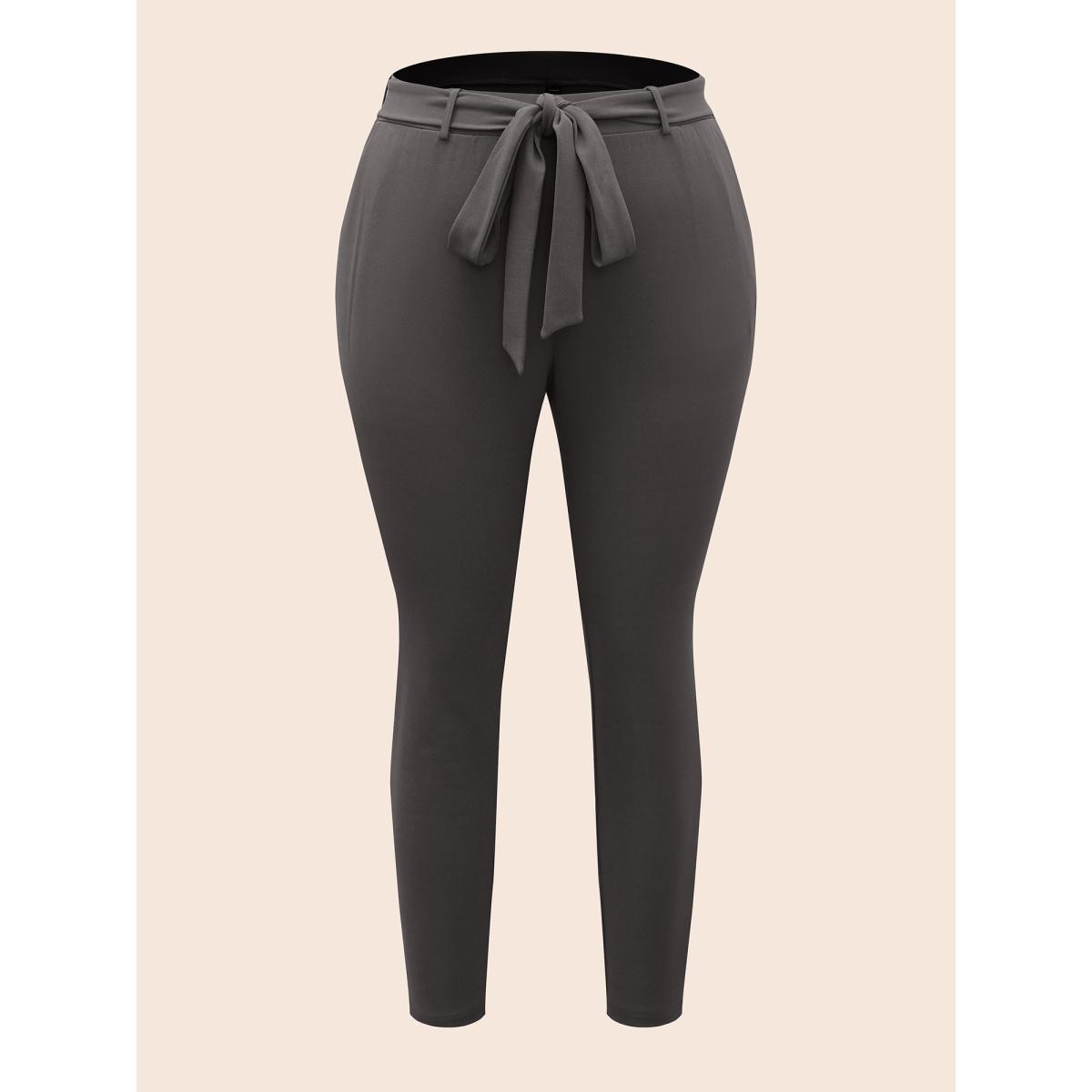 Plus Size Solid Tie Knot Skinny Pants Women DimGray Elegant Skinny Mid Rise Everyday Pants BloomChic 18-20/2X Product Image