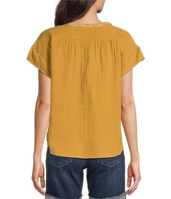 Aventura Kelford Gauze Woven Embroidered Crew Neck Short Sleeve Top Product Image