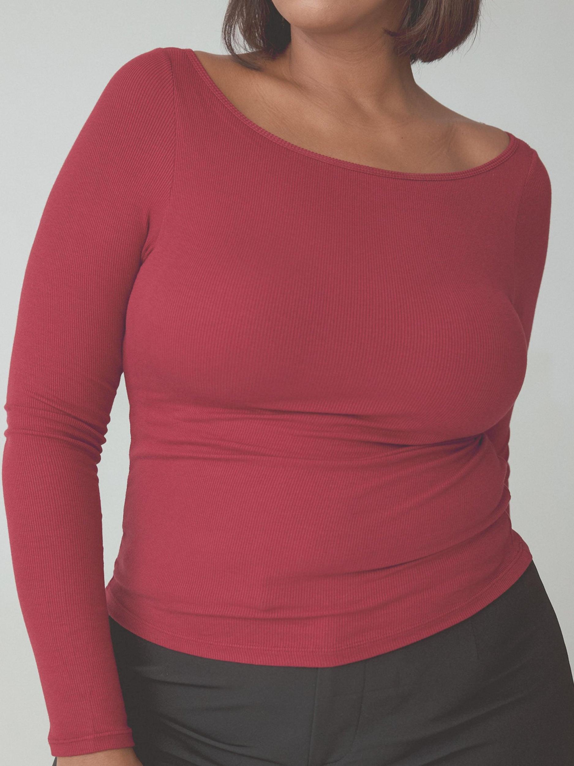 Ribbed Boat Neck Braless Long Sleeve Product Image