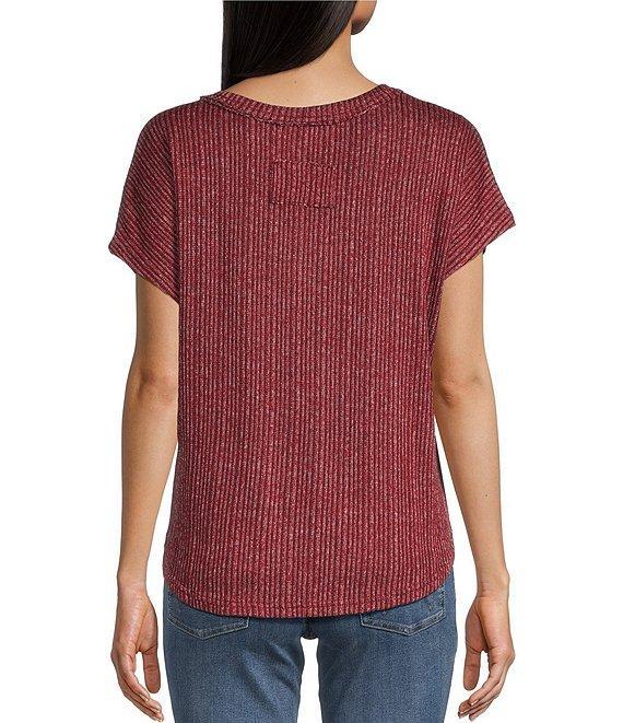 Blu Pepper Sweater Knit V-Neck Short Sleeve Top Product Image