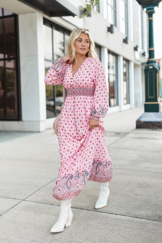 Like You Said Pink Multi Border Print Maxi Dress FINAL SALE Product Image