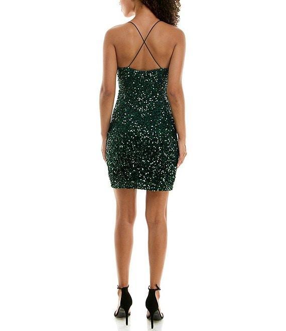 B. Darlin Sequin Cowl Neck Cross Back Bungee Strap Bodycon Dress Product Image