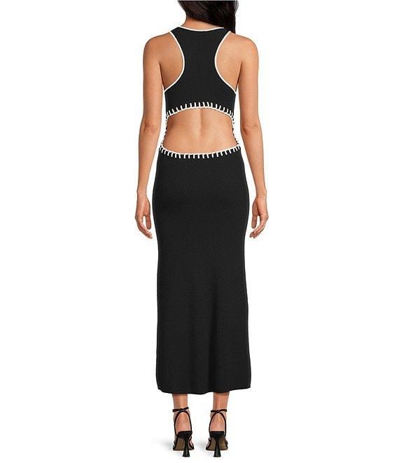 Gianni Bini Peep Halter Sleeveless Cut-Out Ribbed Knit Bodycon Maxi Dress Product Image