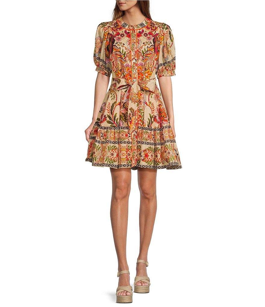 A Loves A Floral Printed Bubble Sleeve Button Front Mini Dress Product Image