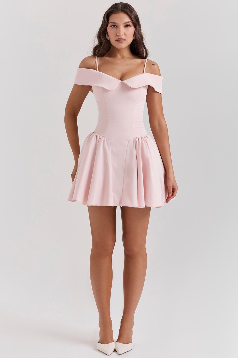 Elida  ballerina pink off shoulder mini dress Product Image