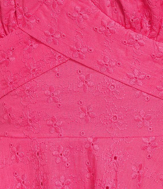 Midnight Doll Eyelet Puff Short Sleeve Tie Back Tiered Mini Dress Product Image