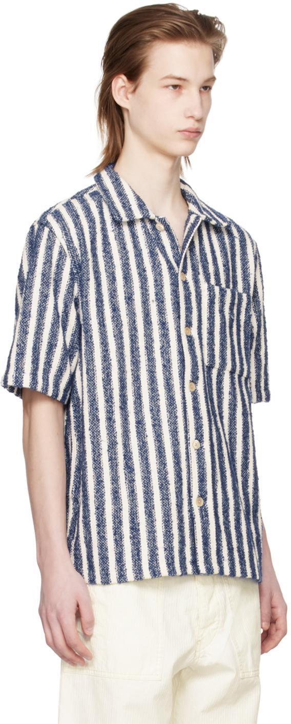 SUNFLOWER Spacey Striped Linen-blend Short-sleeve Shirt In Blue Product Image