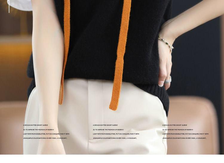 Lettering Print Drawstring Hooded Sweater Vest Product Image