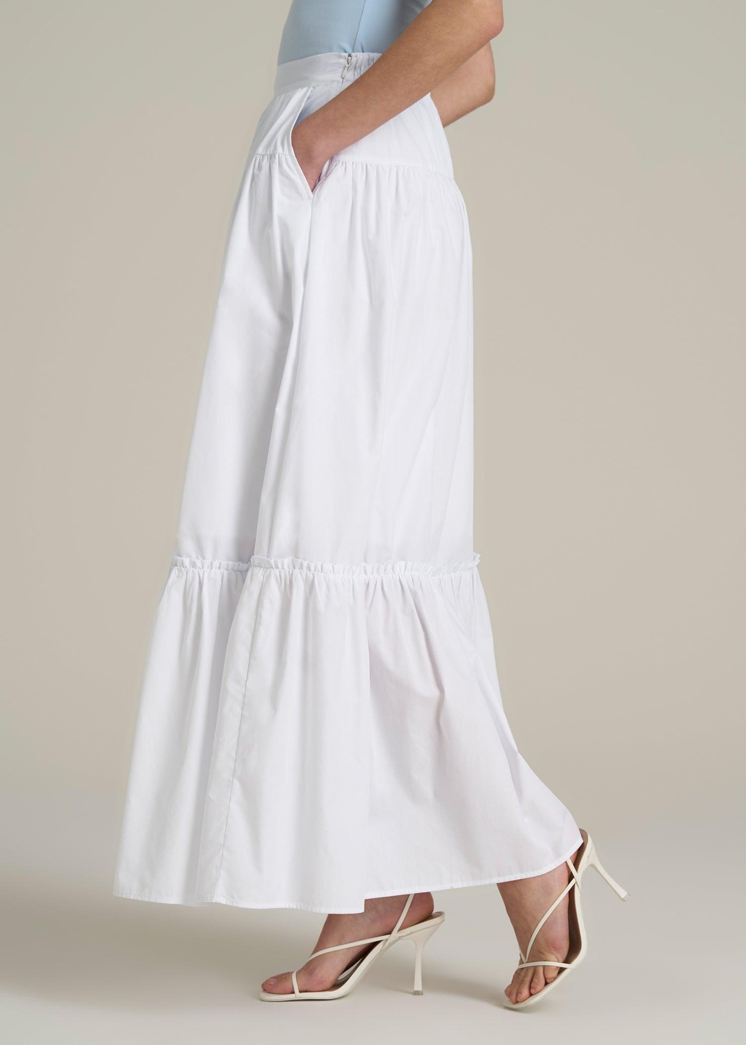 Tiered Cotton Maxi Skirt for Tall Women in White Product Image