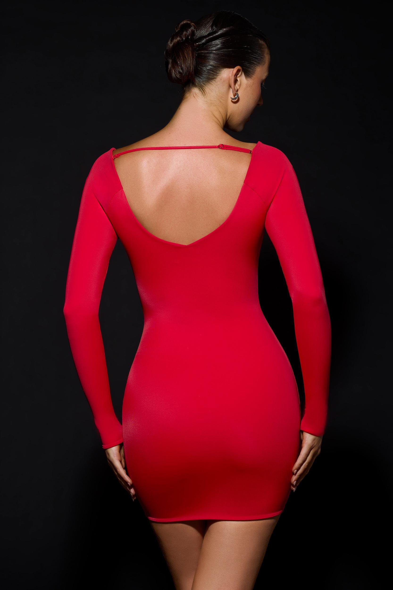 Scoop-Neck Mini Dress in Fire Red Product Image